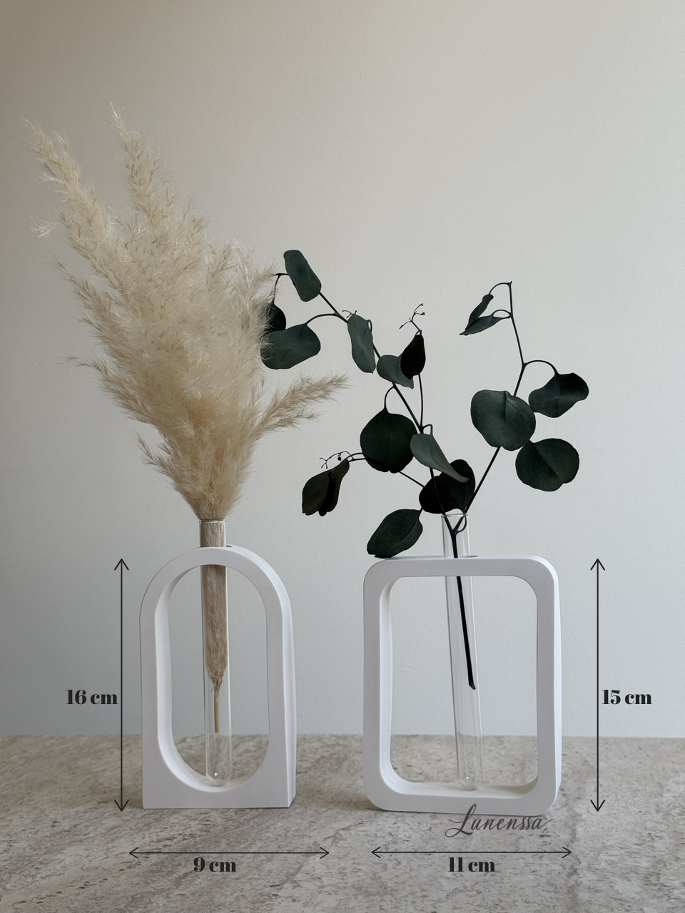İkili Set Cam Tüplü Vazo Minimal Kuru/Islak Çiçek Vazosu (Kavisli-Dikdörtgen)