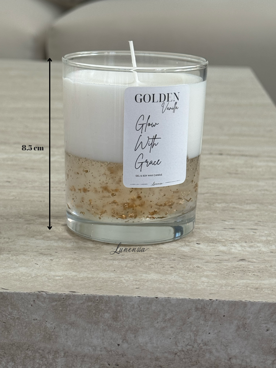 Golden – Altın Varaklı Vanilya Kokulu Jel & Soya Mum