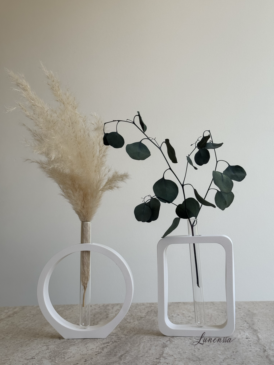 İkili Set Cam Tüplü Vazo Minimal Kuru/Islak Çiçek Vazosu (Dikdörtgen-Daire)