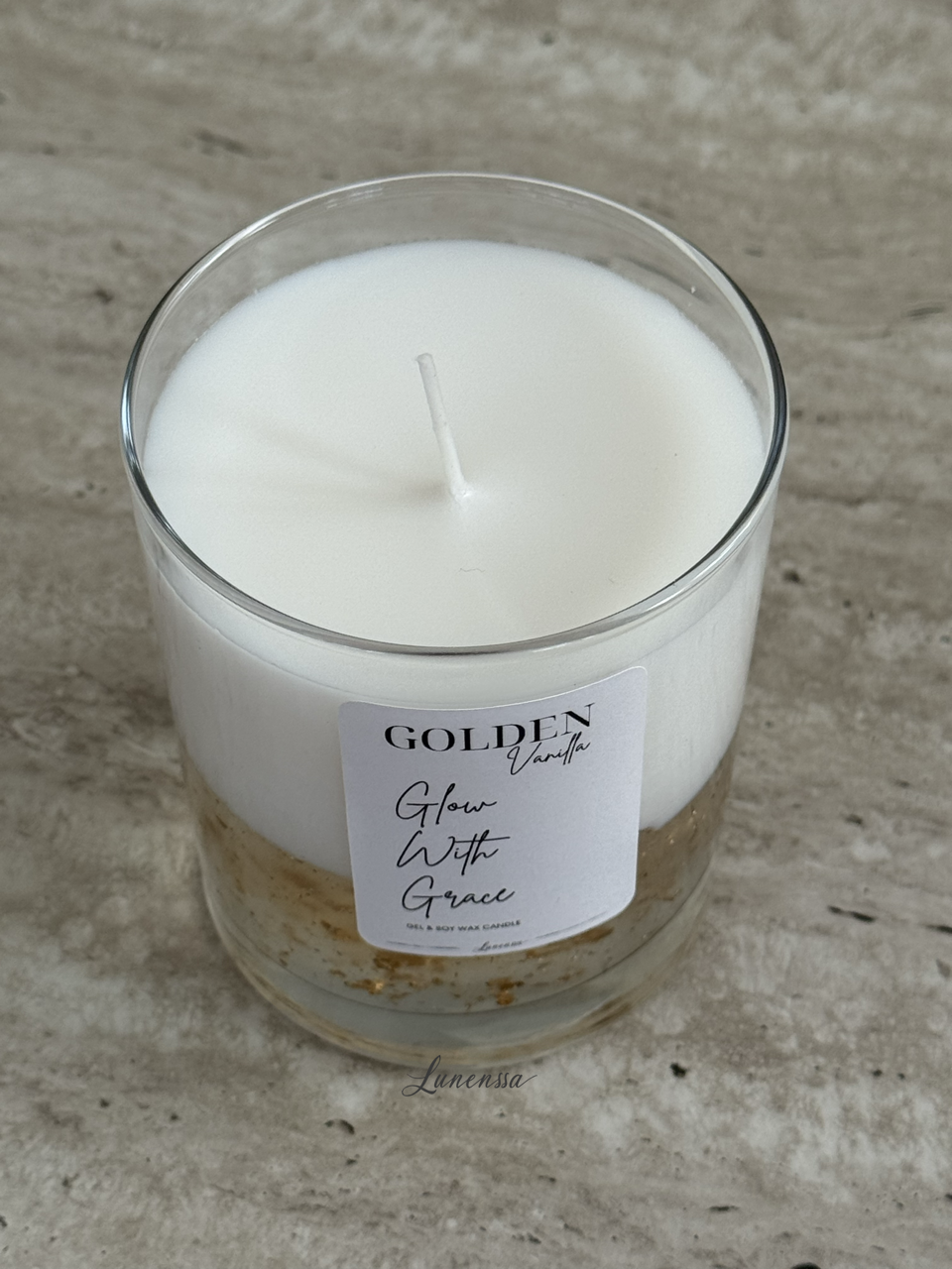 Golden – Altın Varaklı Vanilya Kokulu Jel & Soya Mum