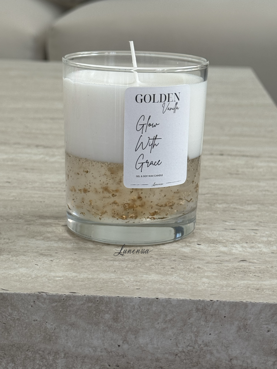 Golden – Altın Varaklı Vanilya Kokulu Jel & Soya Mum