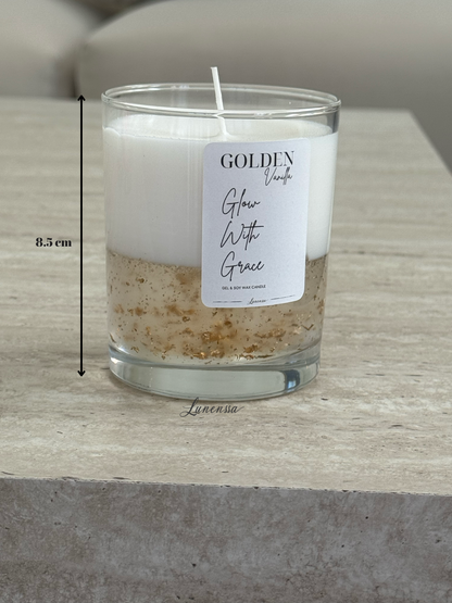 Golden – Altın Varaklı Vanilya Kokulu Jel & Soya Mum