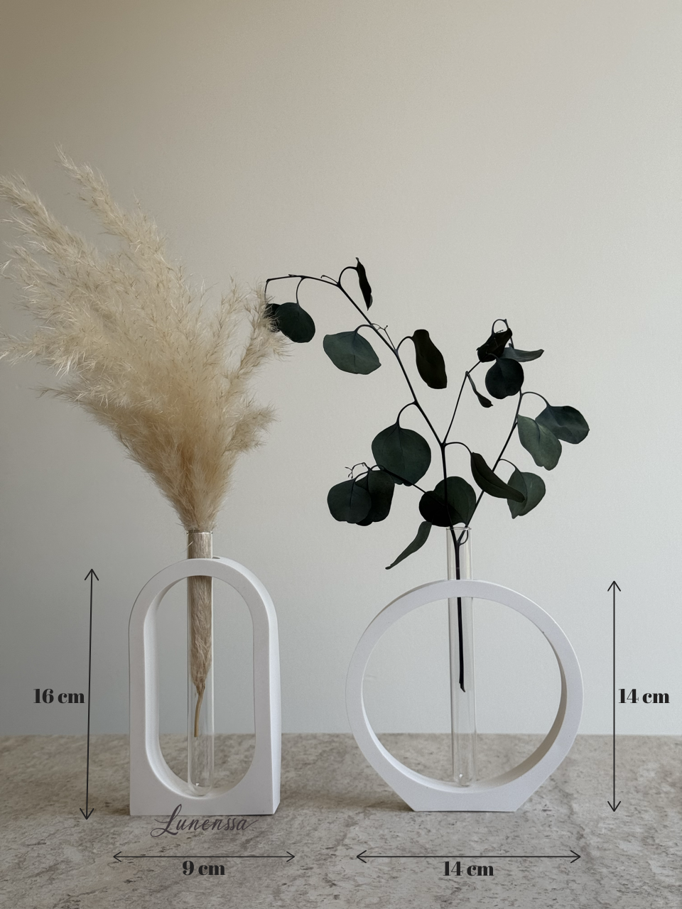 İkili Set Cam Tüplü Vazo Minimal Kuru/Islak Çiçek Vazosu (Kavisli-Daire)