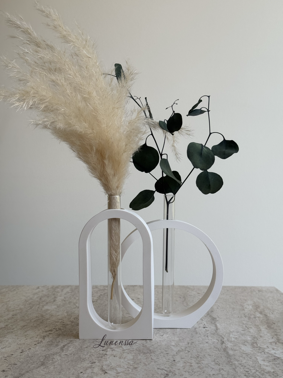 İkili Set Cam Tüplü Vazo Minimal Kuru/Islak Çiçek Vazosu (Kavisli-Daire)