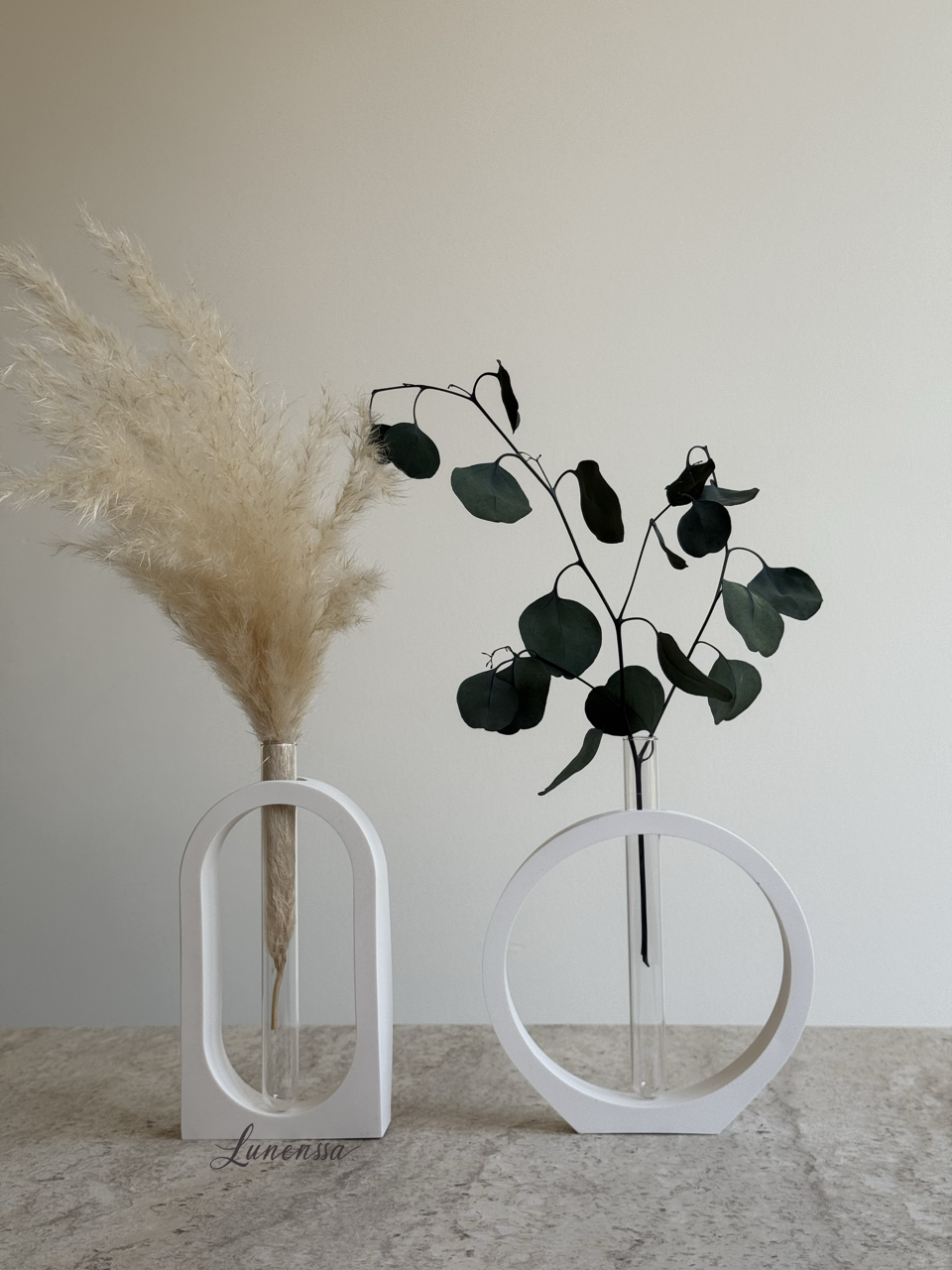İkili Set Cam Tüplü Vazo Minimal Kuru/Islak Çiçek Vazosu (Kavisli-Daire)