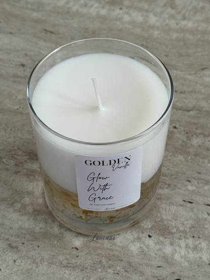 Golden – Altın Varaklı Vanilya Kokulu Jel & Soya Mum