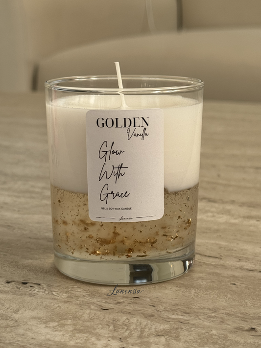 Golden – Altın Varaklı Vanilya Kokulu Jel & Soya Mum